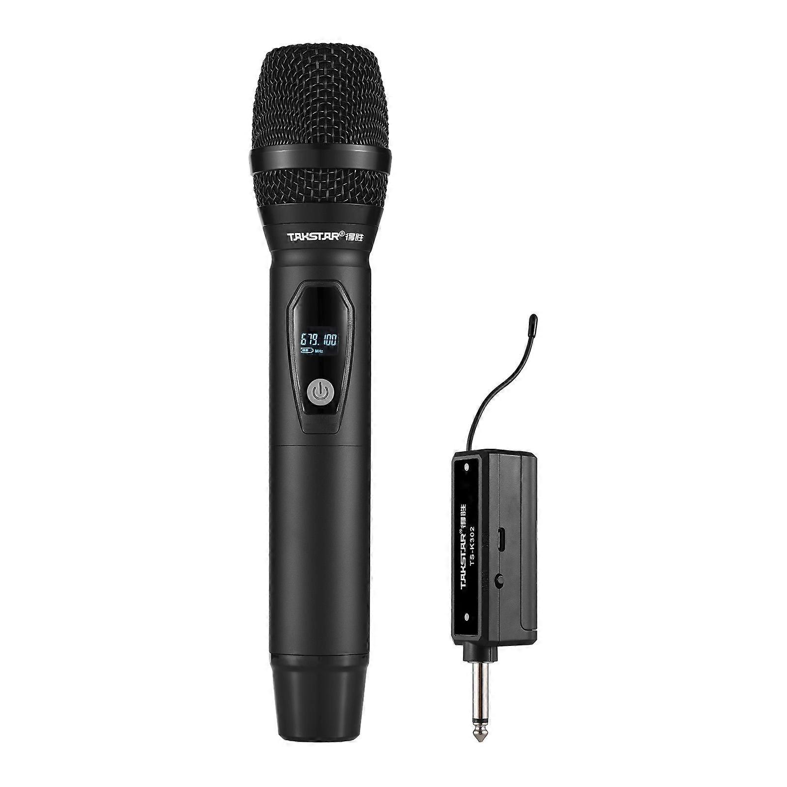 Wireless Microphone System Receiver with Handheld Mic UHF Anti-Howling Digital Display Screen for Home Cinemas Karaoke Church Speech Wedding Party Si