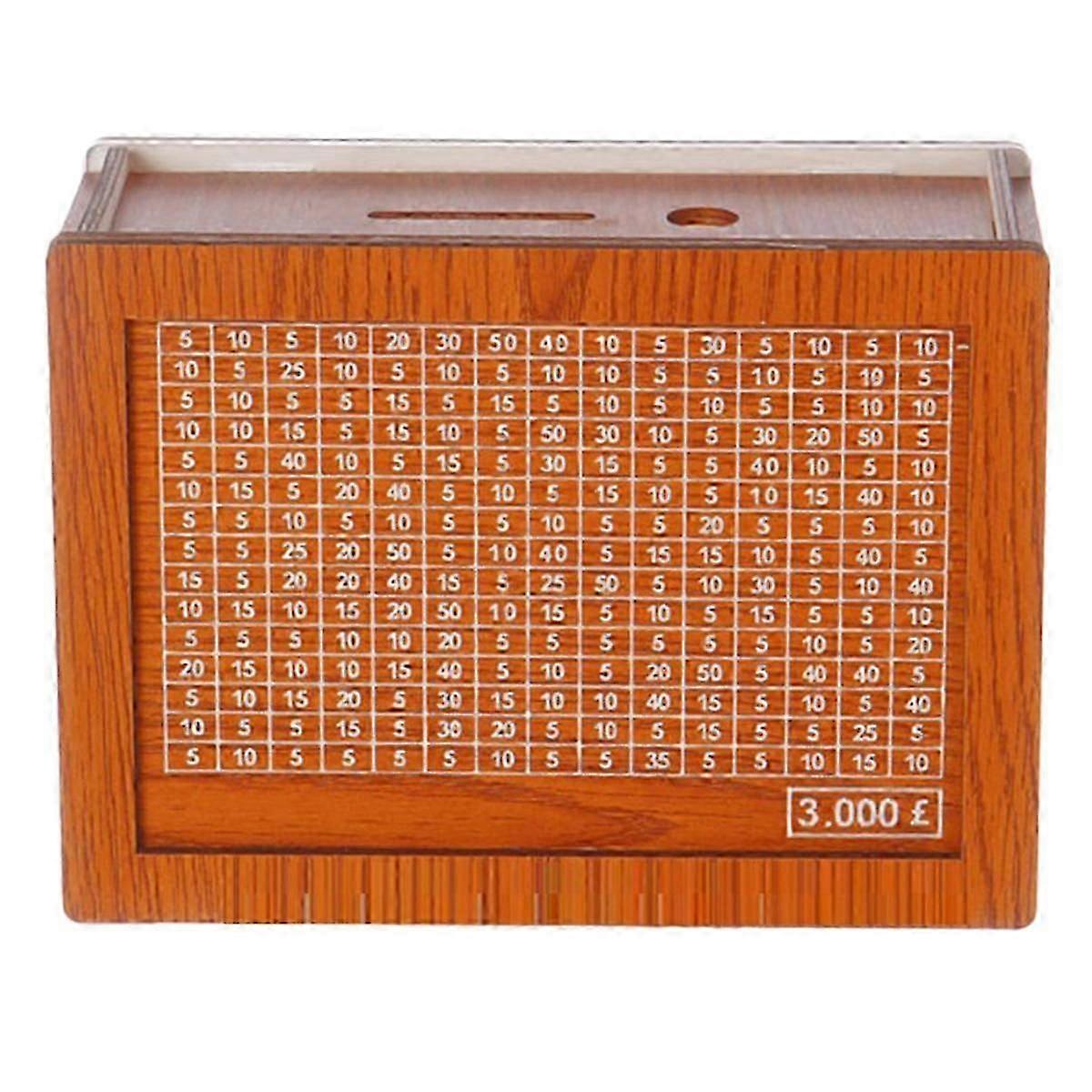صندوق توفير المال ، قبو نقدي خشبي للأطفال والكبار ، صندوق نقود قابل لإعادة الاستخدام مع العد التنازلي وهدف المال 3000