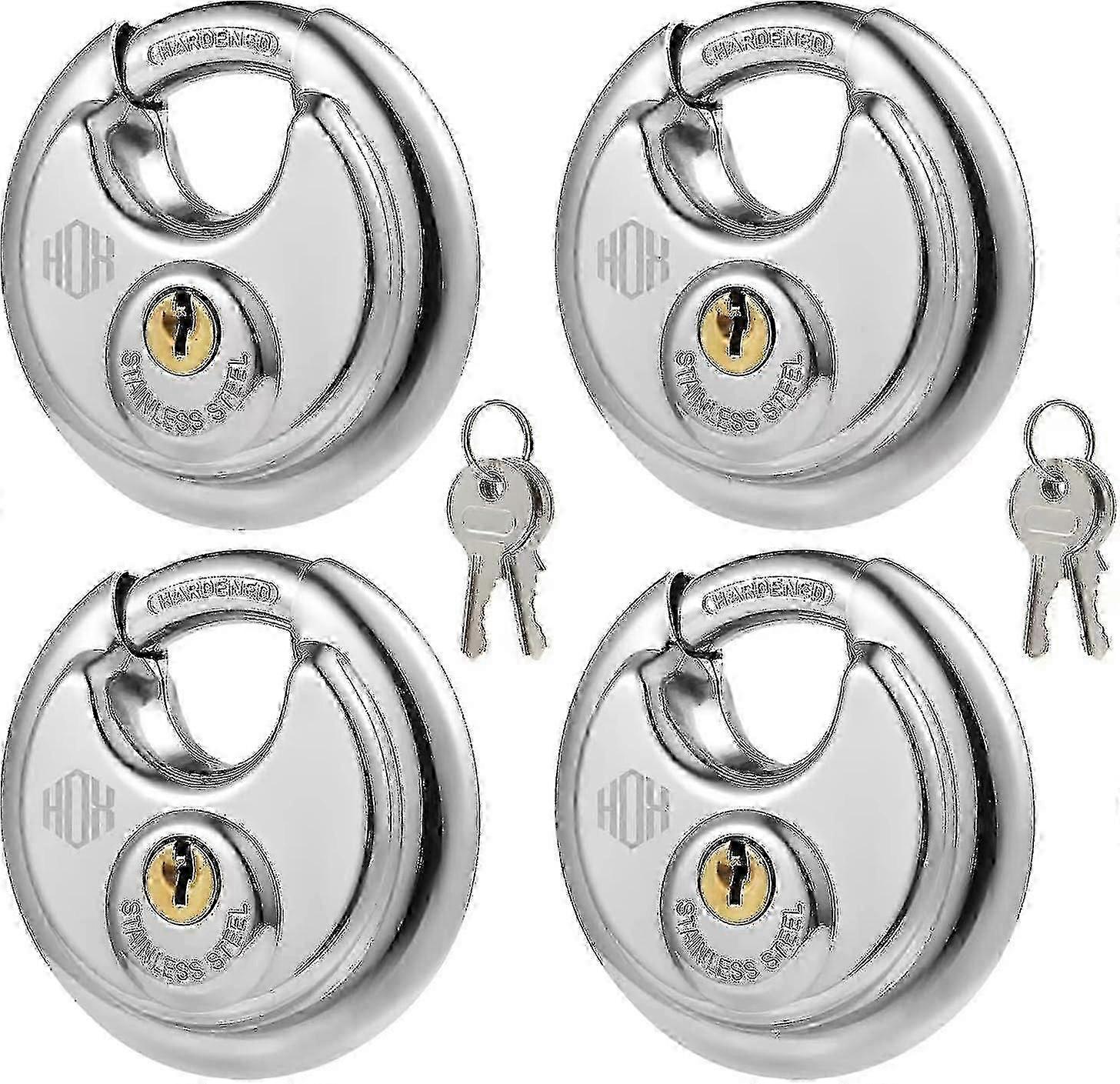 Keyed Disc Padlock, Stainless Steel Keyed-alike Padlocks, Heavy Duty Locks, Waterproof And Rustproof With 3/8 Inch Shackle, 2-3/4