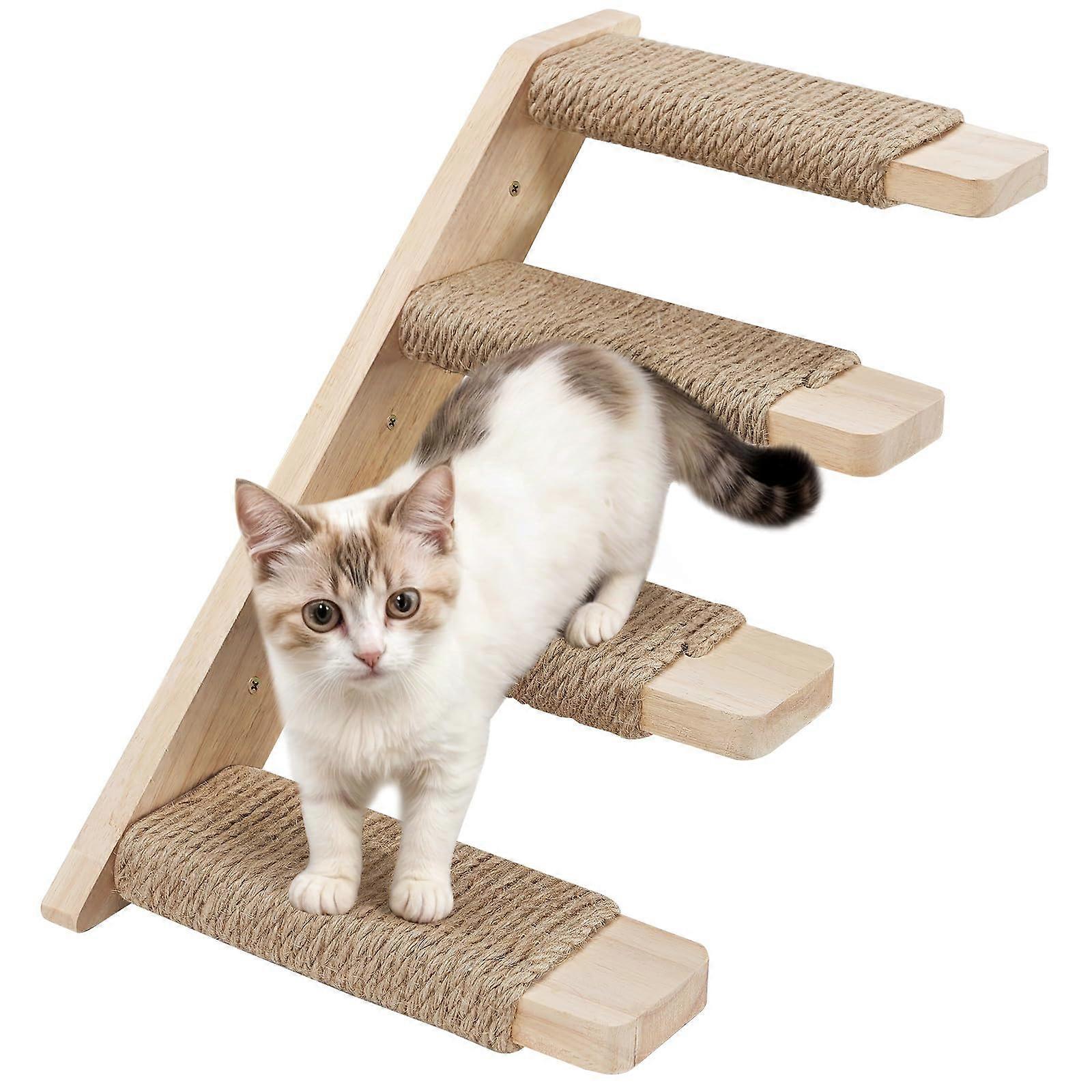1 Set Natural Wood Cat Wall Shelves Climbing Furniture Easy to Install 4-Level Steps