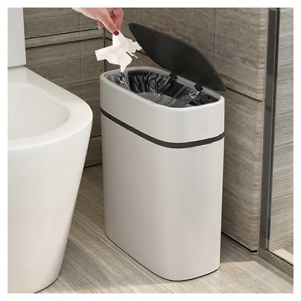 Plastic Trash Can with Lid,14 L/3.7 Gallon Garbage Can,Modern Grey Waste Basket