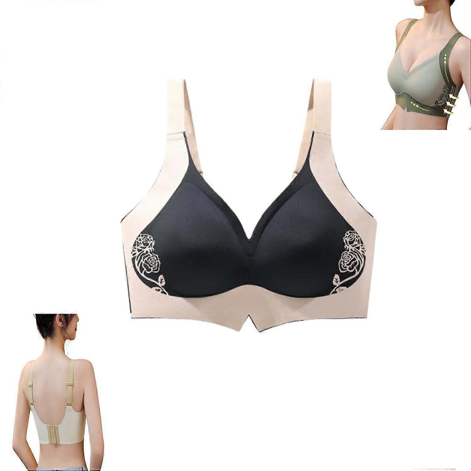 Super Gather Wireless Push-Up Bra,Push-Up Seamless Bra,Soft Comfort Seamless Bra (Black,4XL)