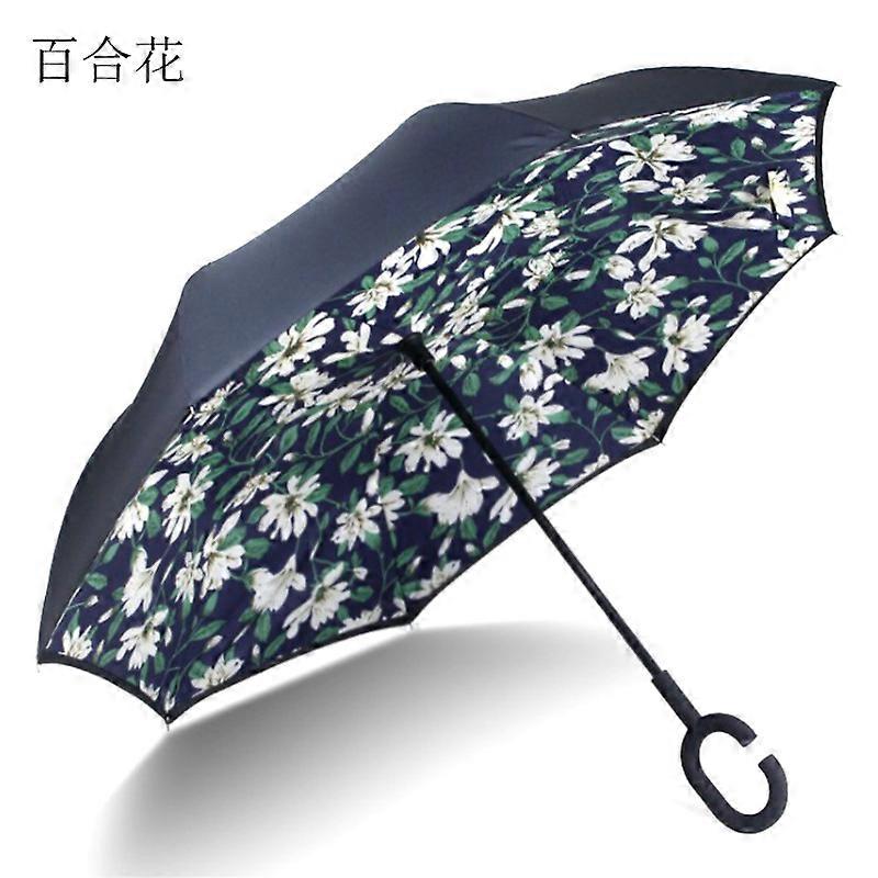 Umbrellas for Rain Creative Type C Hand-Free Reverse Umbrella Long Handle Double-Layer