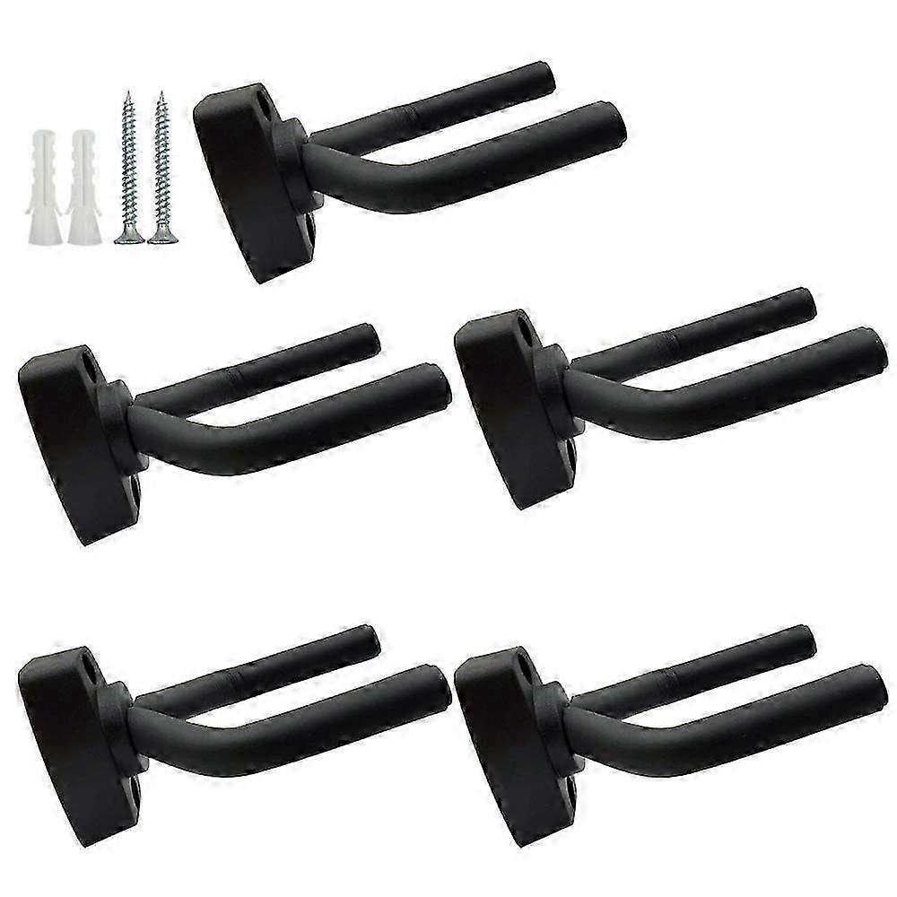 5-pack svart gitarrhängare, väggmonterad display med skruvar, passar de flesta gitarrer