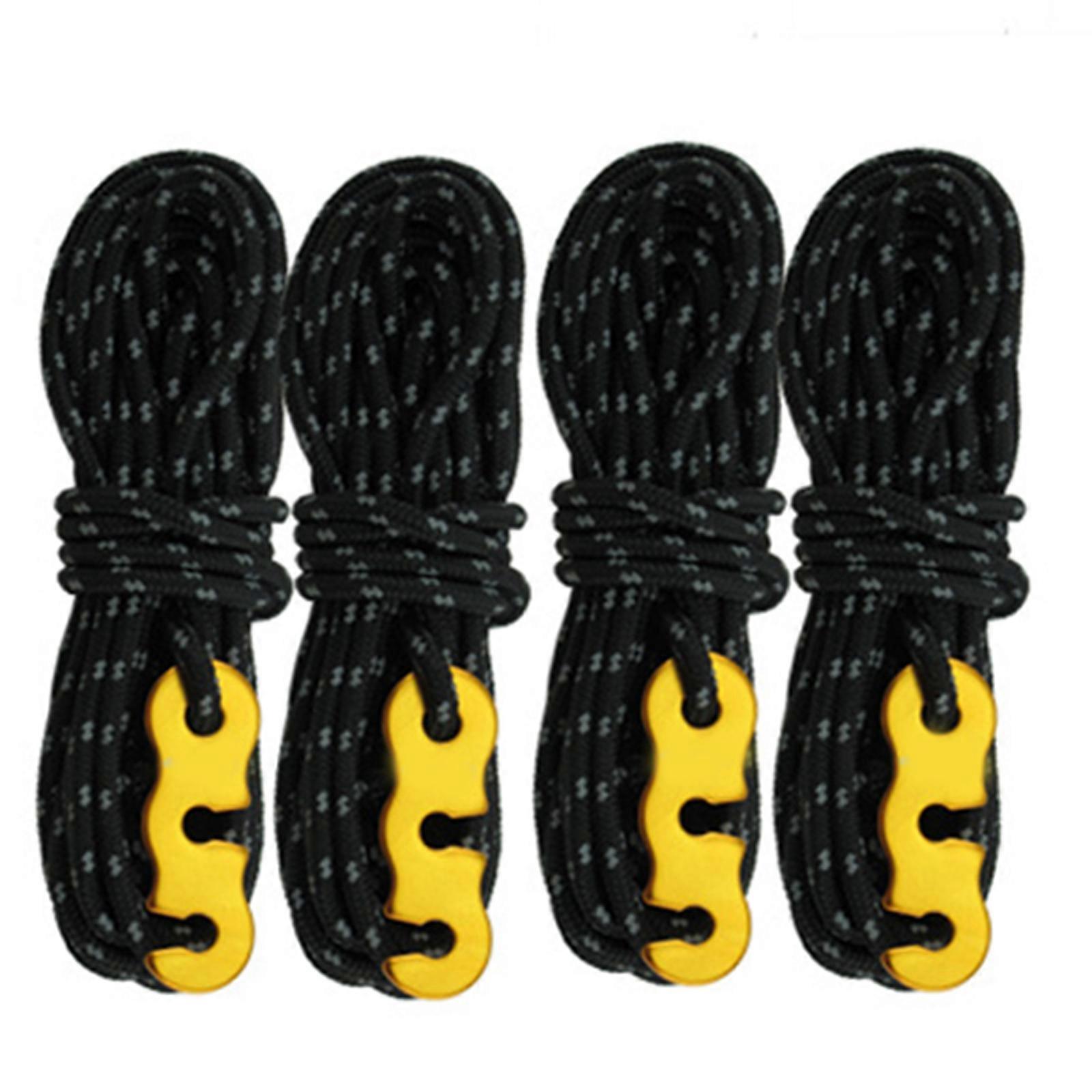 3mm Reflective Tent Cords with Rope Tensioners Adjuster Set of 4 Light Nylon Camp Cord with Wind Rope Buckle for Hiking