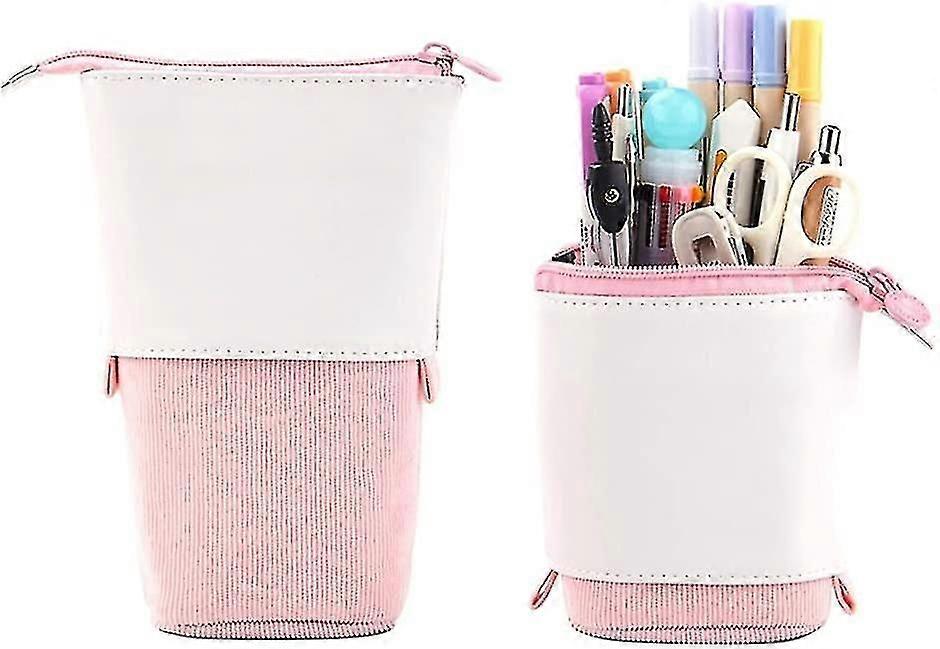 Retractable Pencil Case, Durable Canvas Telescopic Pencil Case Pop-up Standing Stationery Case Pencil Bag With Zipper Closure(pink)
