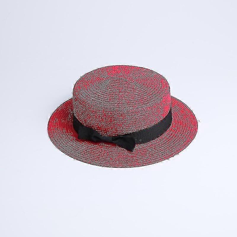Sun Flat Straw Boater Bow Summer Hats