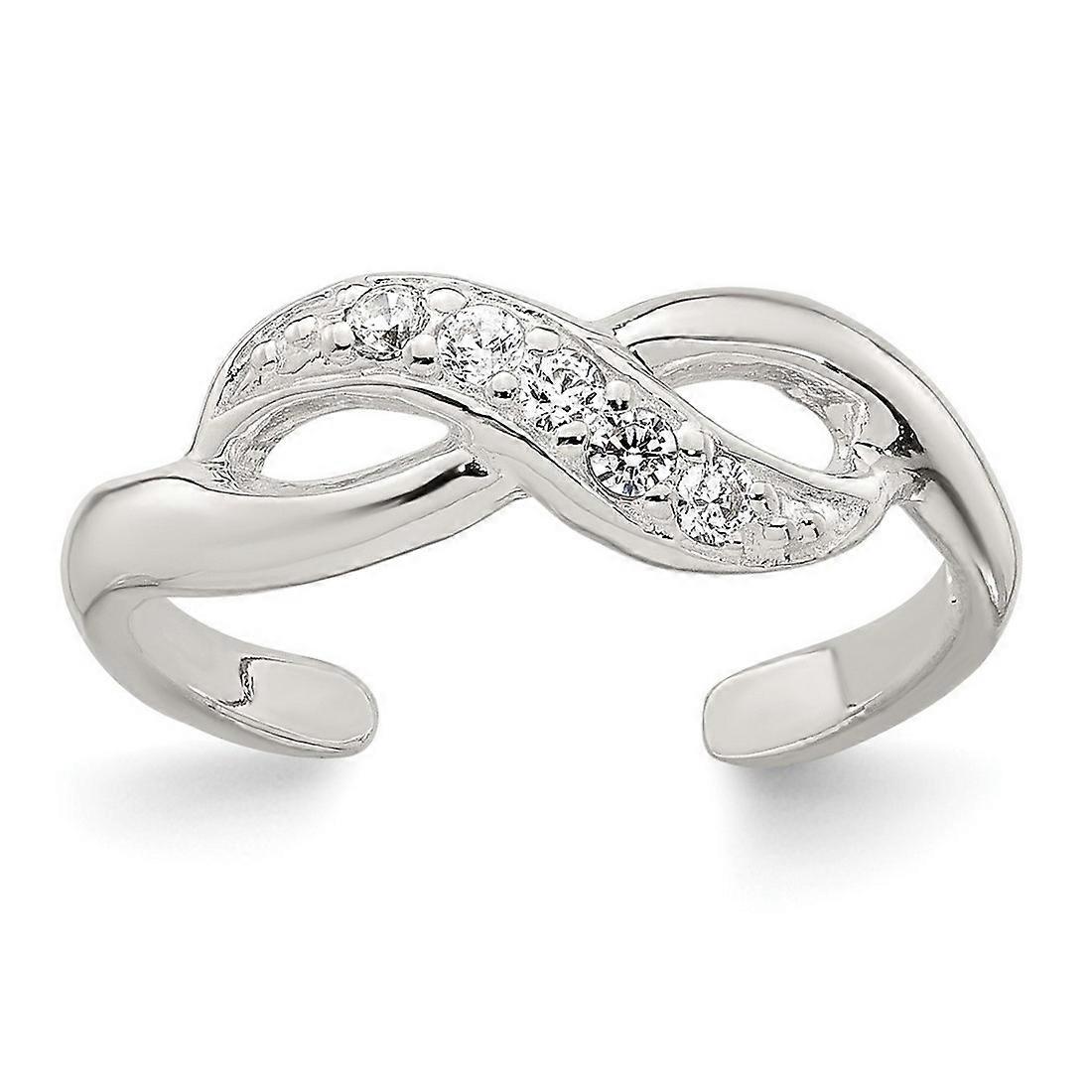16.5mm 925 Sterling Silver Polished Cubic Zirconia Infinity Adjustable toe ring-toe ring for Women