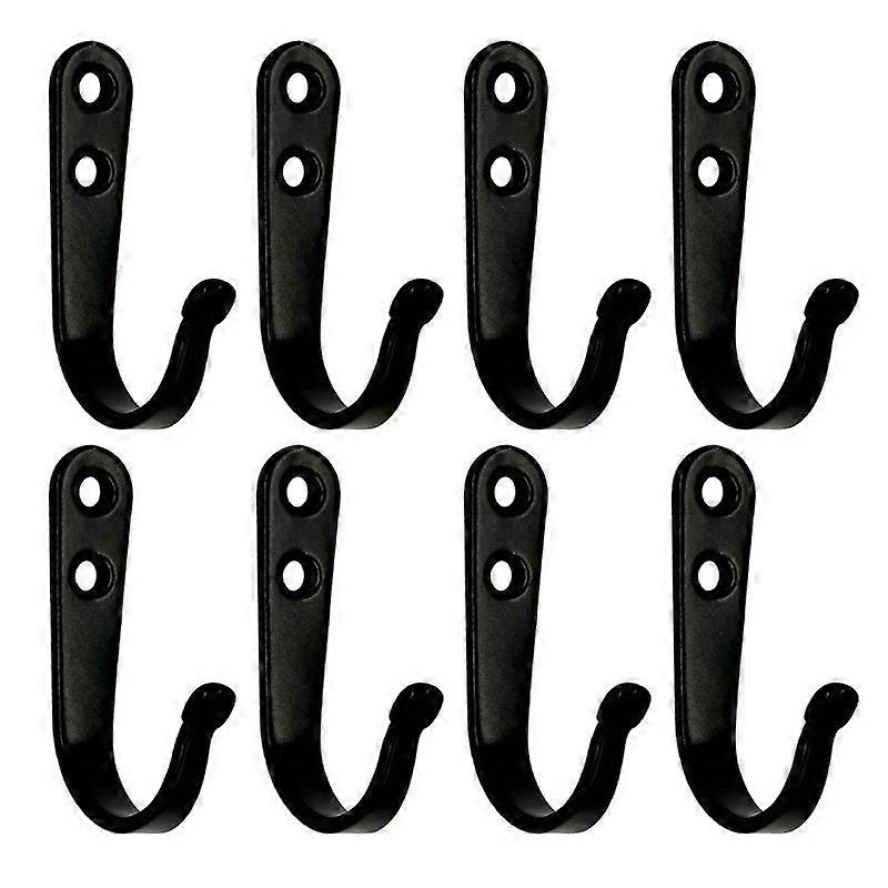 Black Single Hooks Wall Hooks Black Coat Hooks Equipped with Mounting Screws, 8 Pieces