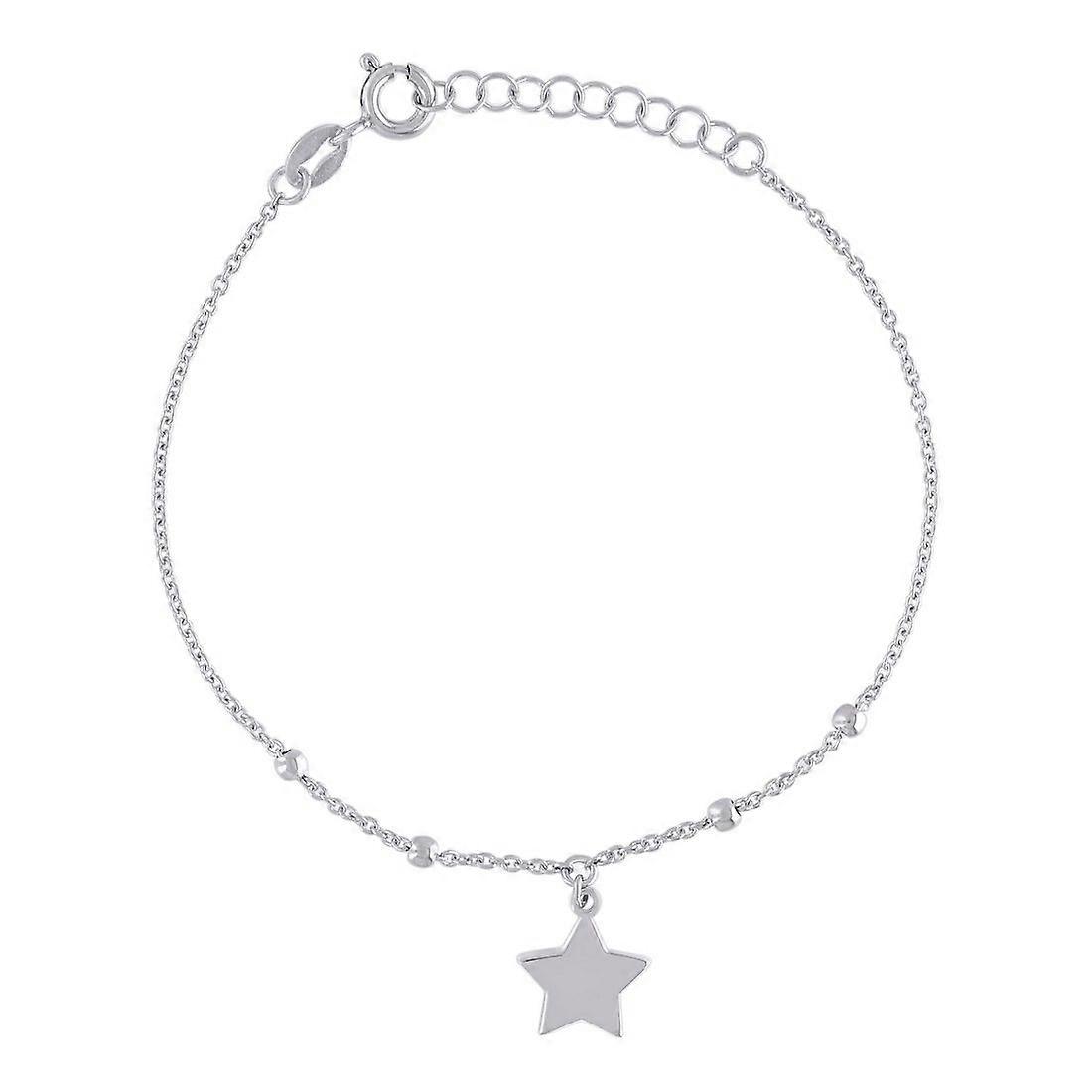 Pulseira feminina em prata de lei 925 com pingente de estrela, 19 cm (7,5 polegadas) de comprimento, 15,6 mm (7,5 polegadas) de comprimento.