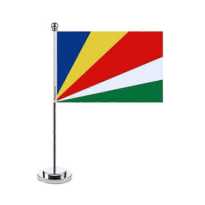Seychelles flag desk – 14 x 21 cm – Polyester – Stainless Steel base