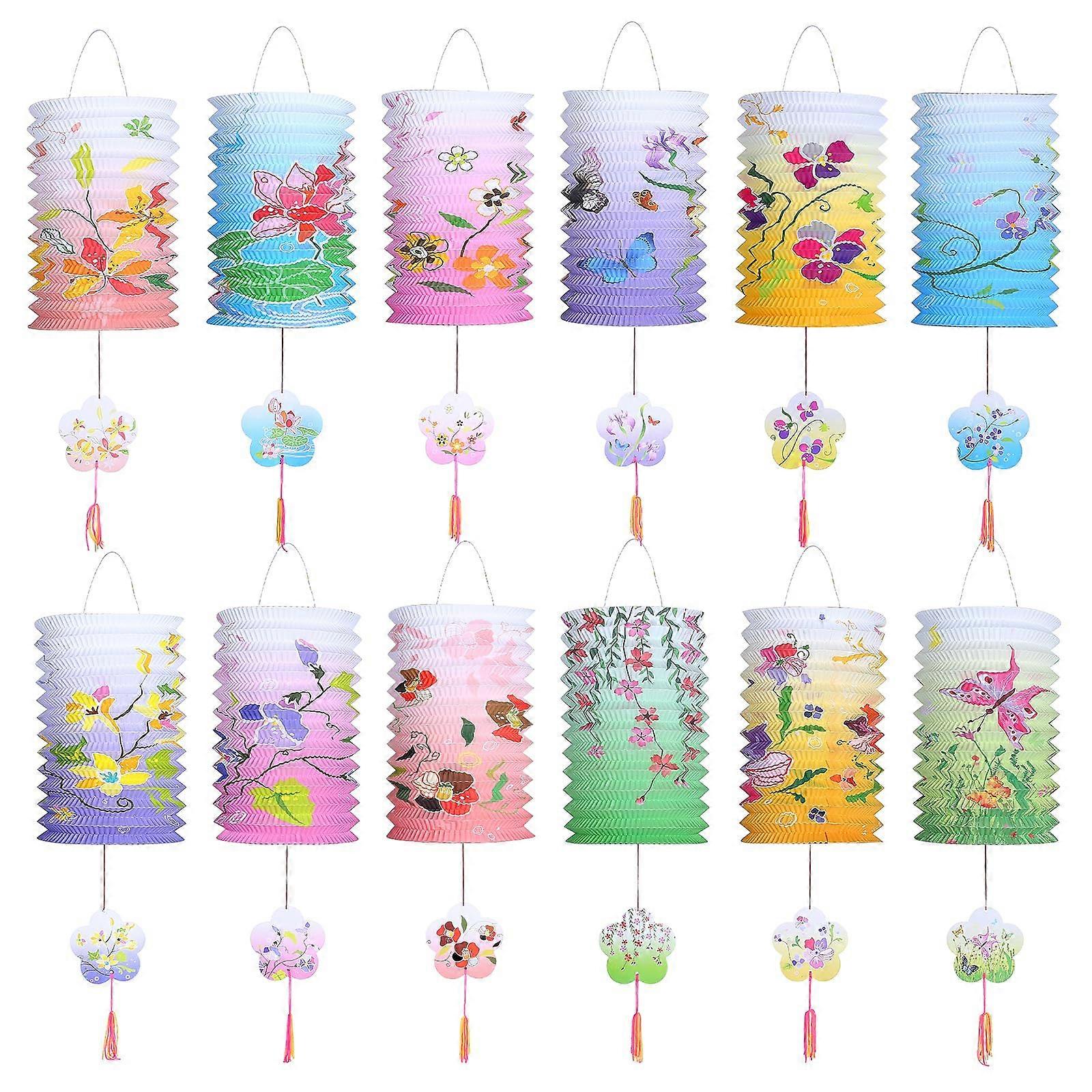 Pack of 12 Hanging Flower Lanterns Paper Lanterns Flower Hanging Light Paper Texture Perfect for New Year Festivities