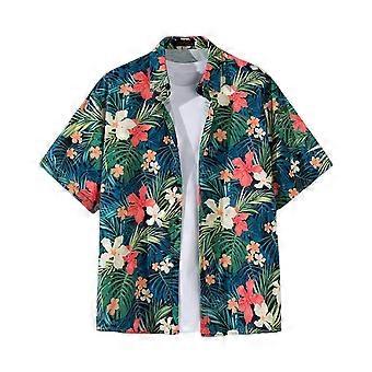 Buiten Zomer Shirt met korte mouwen Heren Dun Vrije tijd Reizen Aan zee Bloem Gebladerd Patroon Ademend Shirt Universeel 2136 groen XL