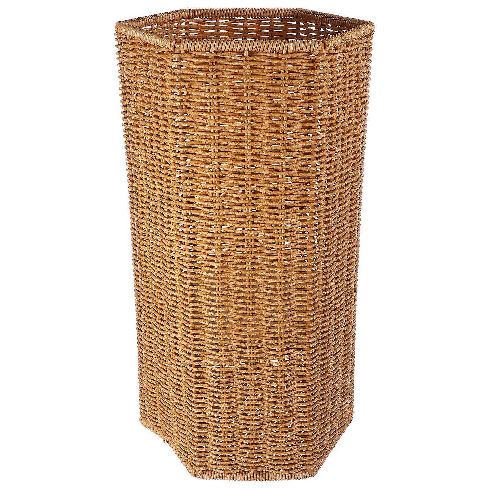 Plastic Umbrella Stand with Rattan Design for Indoor Home Decor – Holds Long and Folding Umbrellas – Entryway and Hallway Storage