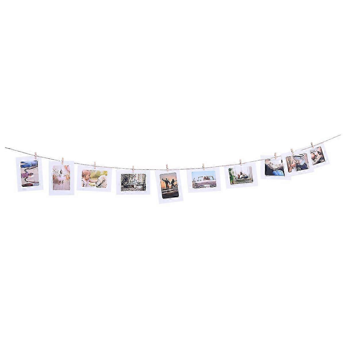 10pcs 7 Inches Paper Photo Frame Retro Kraft Picture Frame Hanging Decorations String and Clips Whit