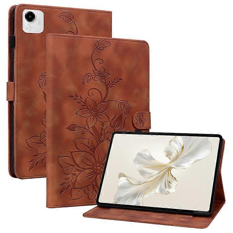 متوافق مع Honor Pad X9a Case Lily Flower Imprint Card فتحات غطاء لوحي جلدي