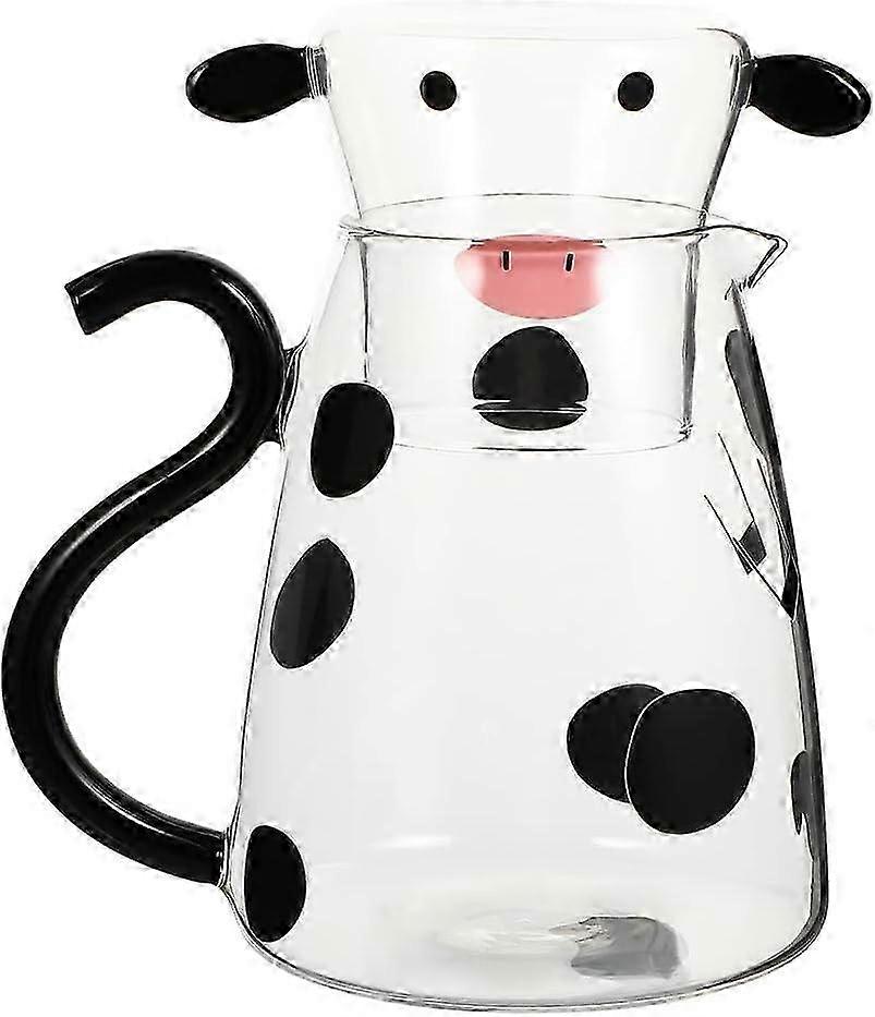 Cartoon Glass Pitcher for Hot and Cold Beverages with Cup for Juice, Milk, Coffee, and Iced Tea