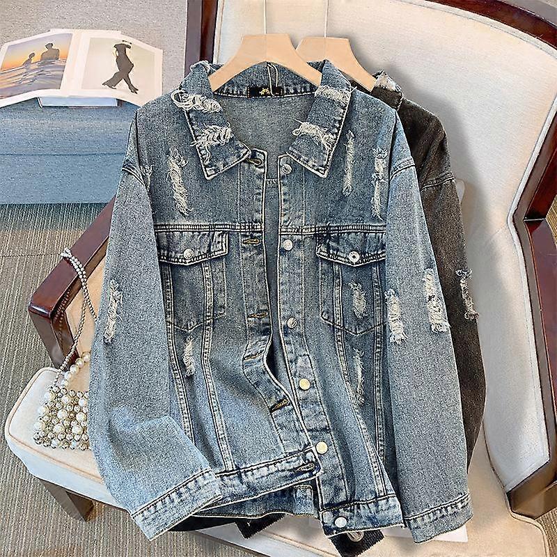 Plus Size Women's Denim Jacket Loose Long Sleeve Top Jacket