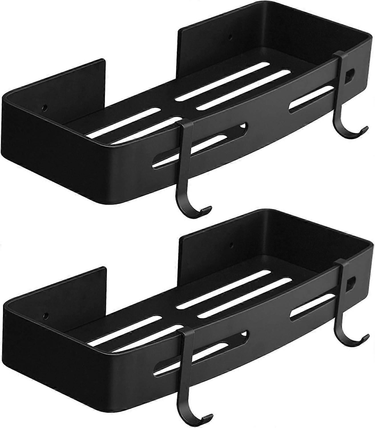 Shower caddy, no-drill, 2-piece, black, with hook