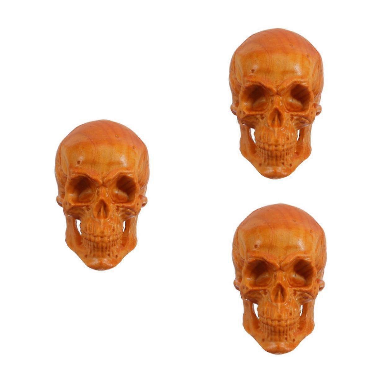 Set of 3 Cypress Wood Decoration Sculpture Tiny Skulls Fake Decorative Skulls Things Small
