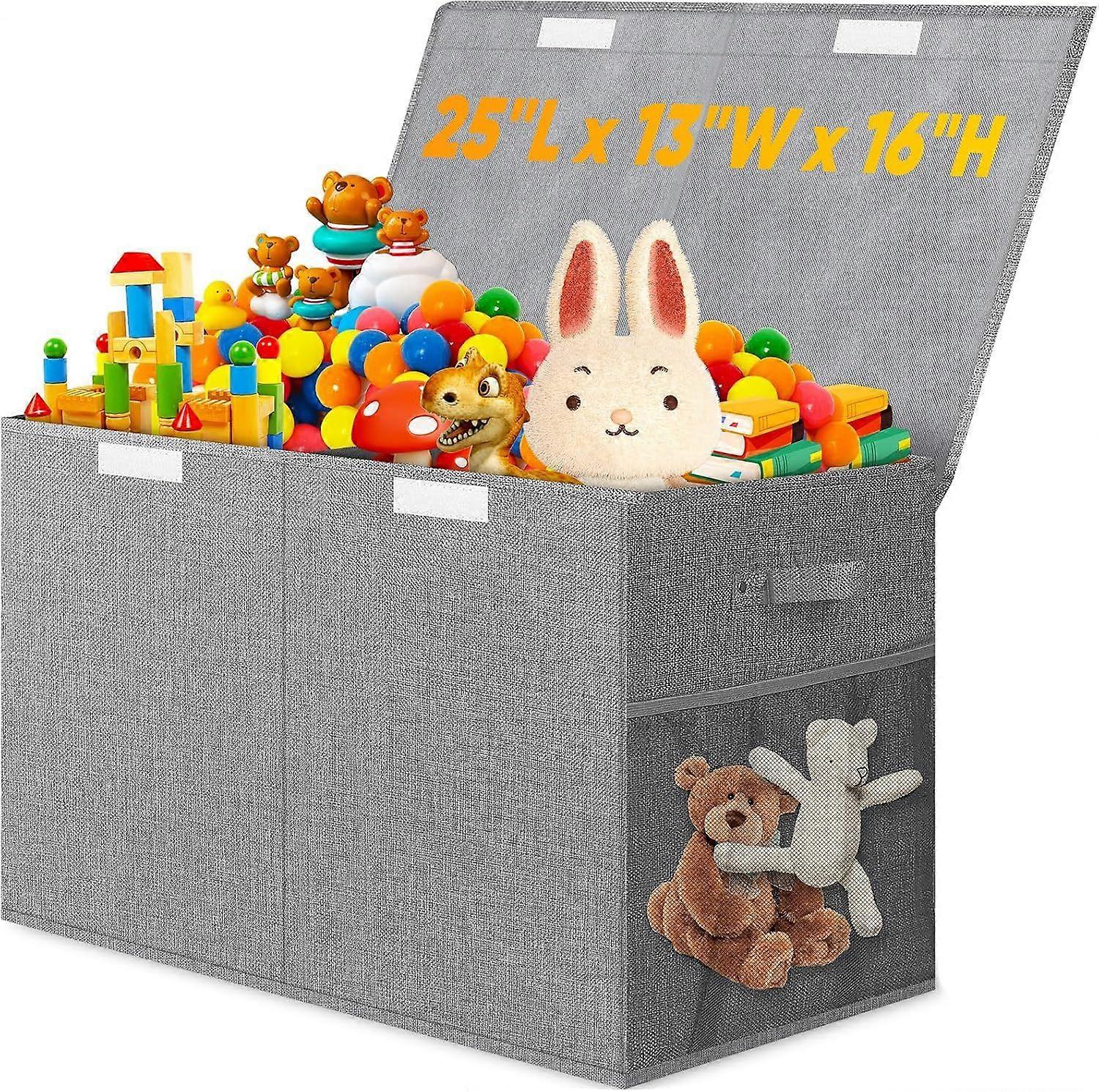 Large Toy Storage Box with Lid Divider, Sturdy Collapsible Toys Organizer Chest
