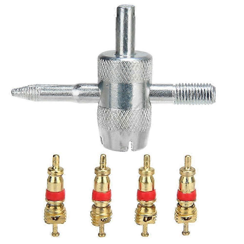 5Pcs/Set 4 Way Car Bike Tyre Tire Repair Remover Tool with Valve Stem Cores