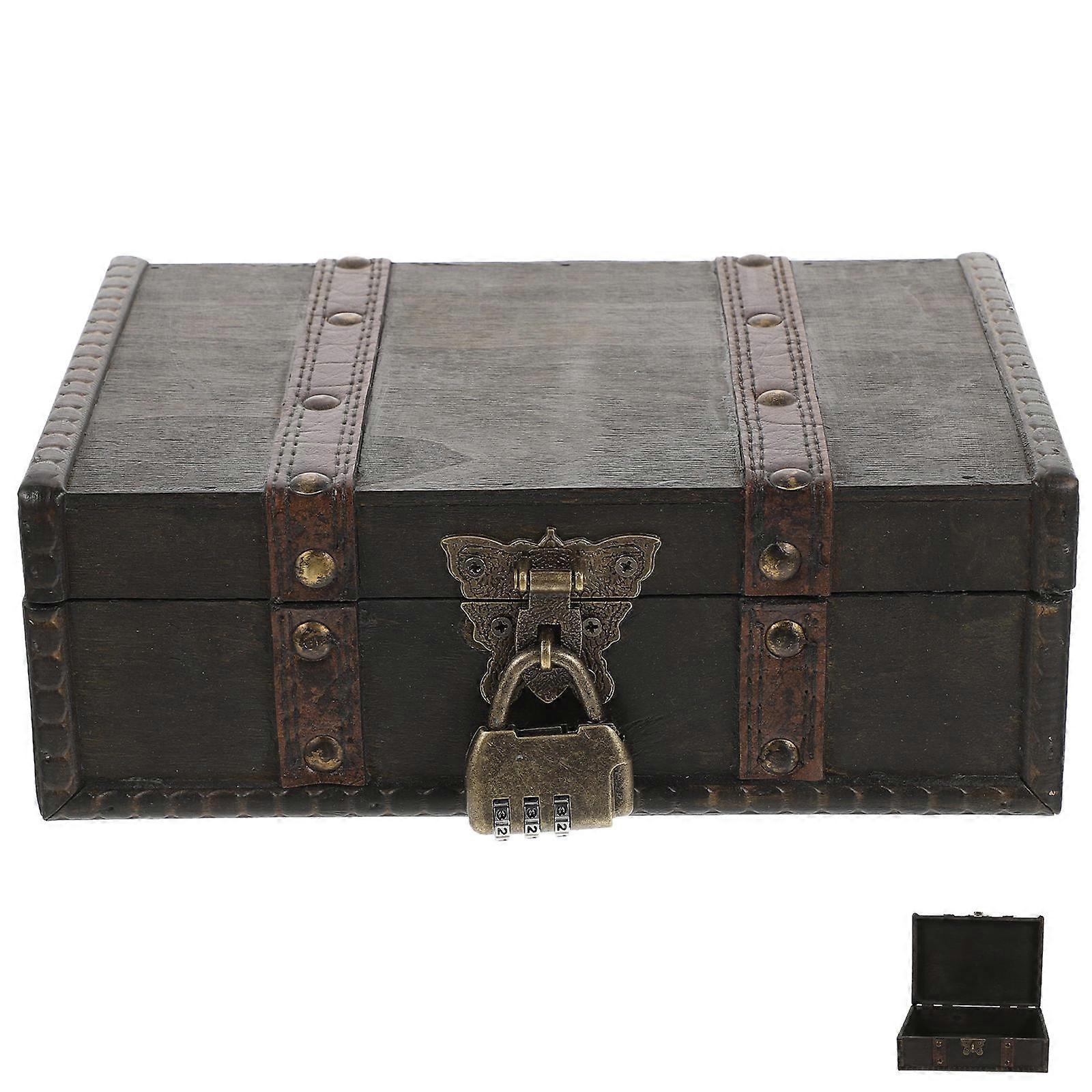 Jewelry Organizer Wooden Keepsake Box Aged Grey 22X15X7.5CM Security with Coded Lock 1Pack