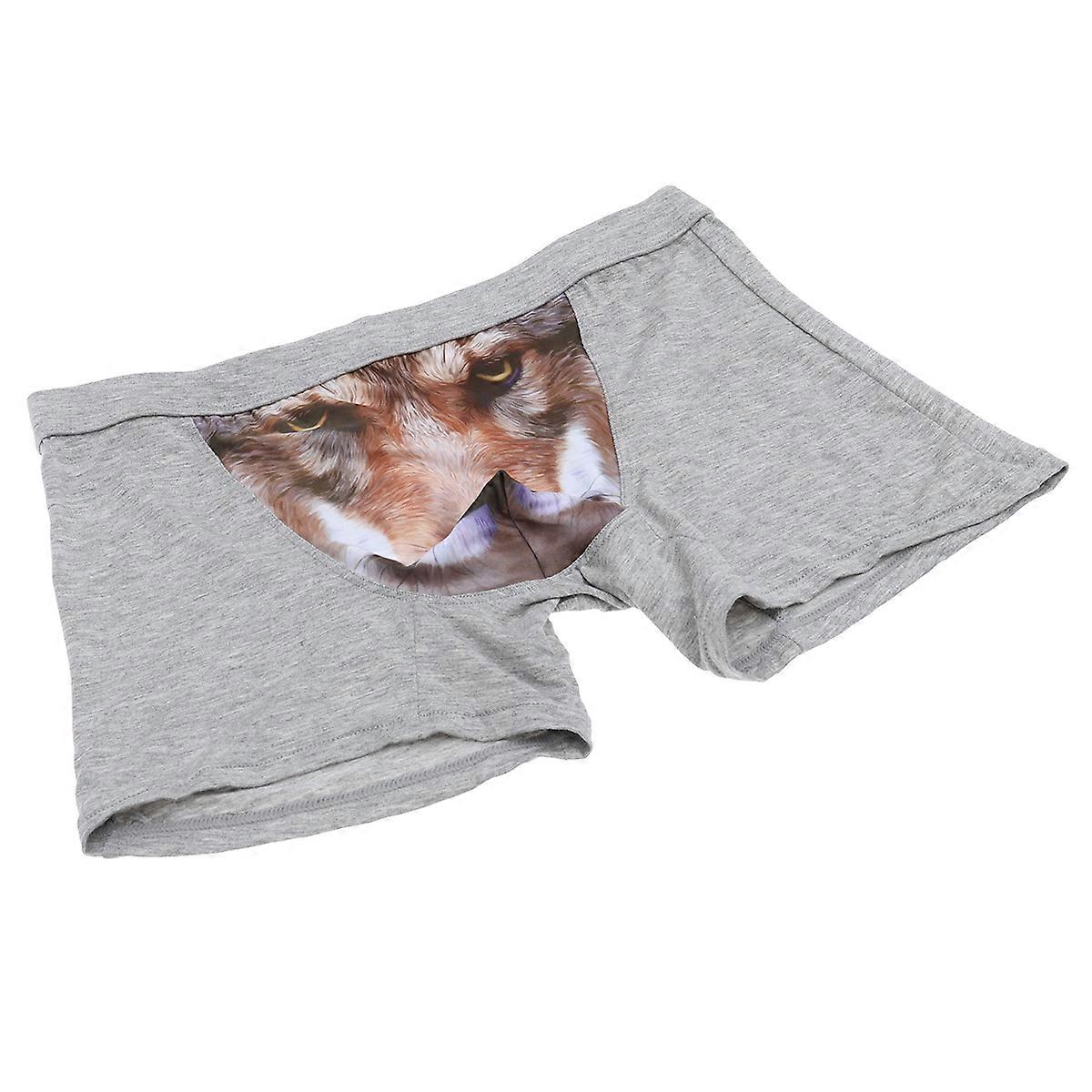 Compression Underwear For Men Wolf Print Underpants Design Modal Polyester Material Everyday Use Grey Size XL 1Set