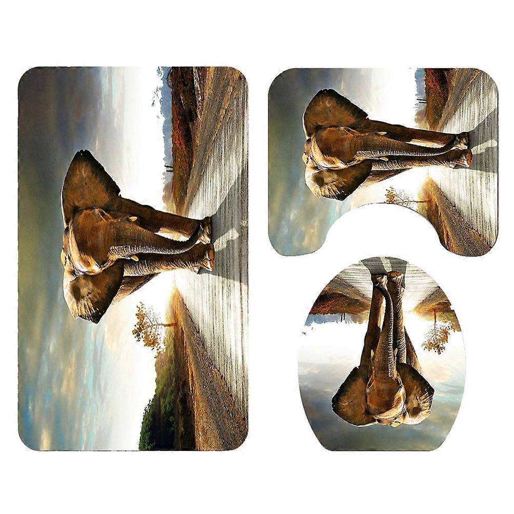 Elephant Printing Pattern Bathroom Mat Set No Deformation Highly Absorbent 3Pack