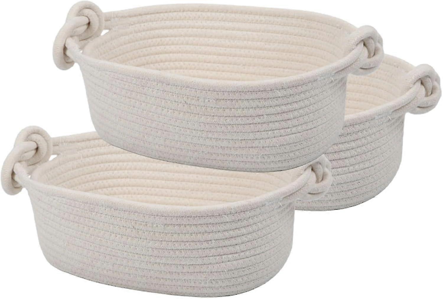 Collapsible Beige Storage Organizer with Handles, 3Pcs Woven Storage Basket for Storing