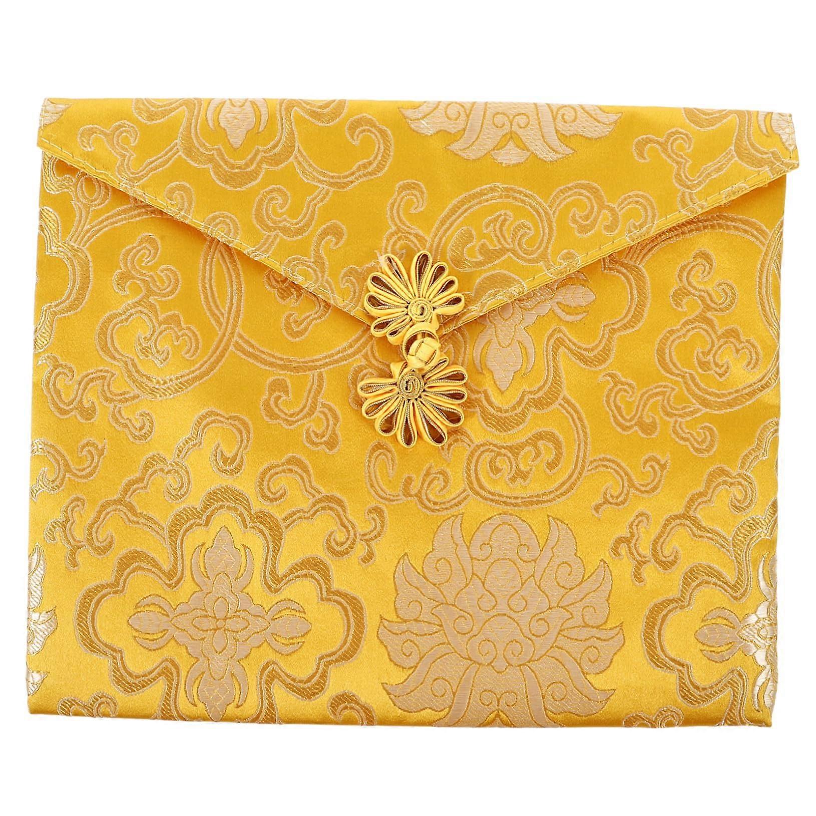 Bible Bag Silk Embroidered Pouch For Scriptures Yellow Fabric Small Size