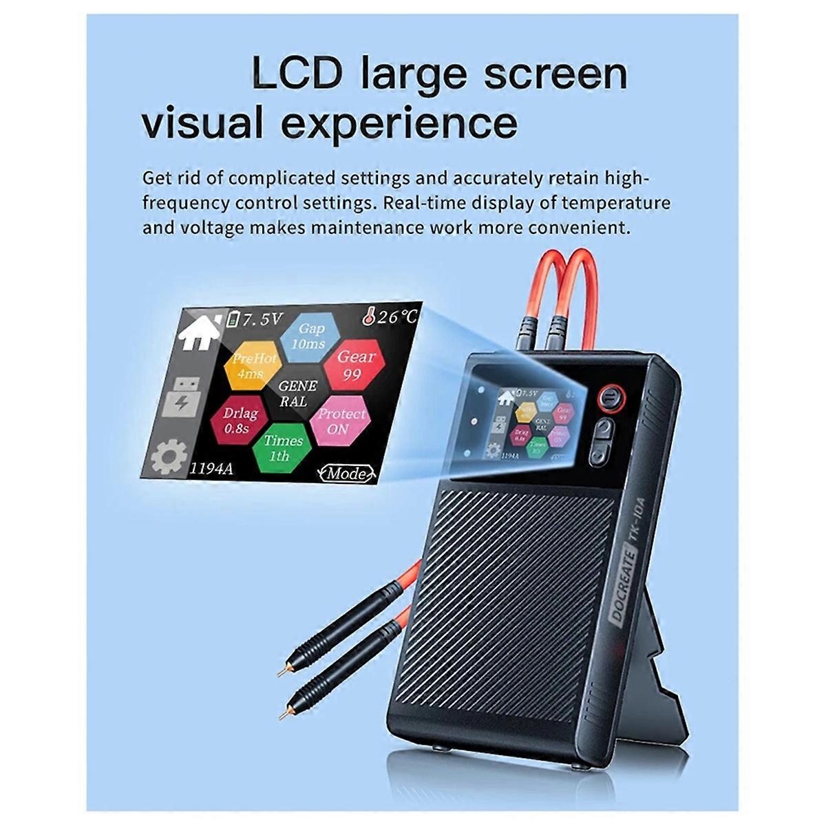 TK-10A Double Pulse Color Screen Spot Welding Machine LCD Large Screen CNC 1200A Lithium Battery