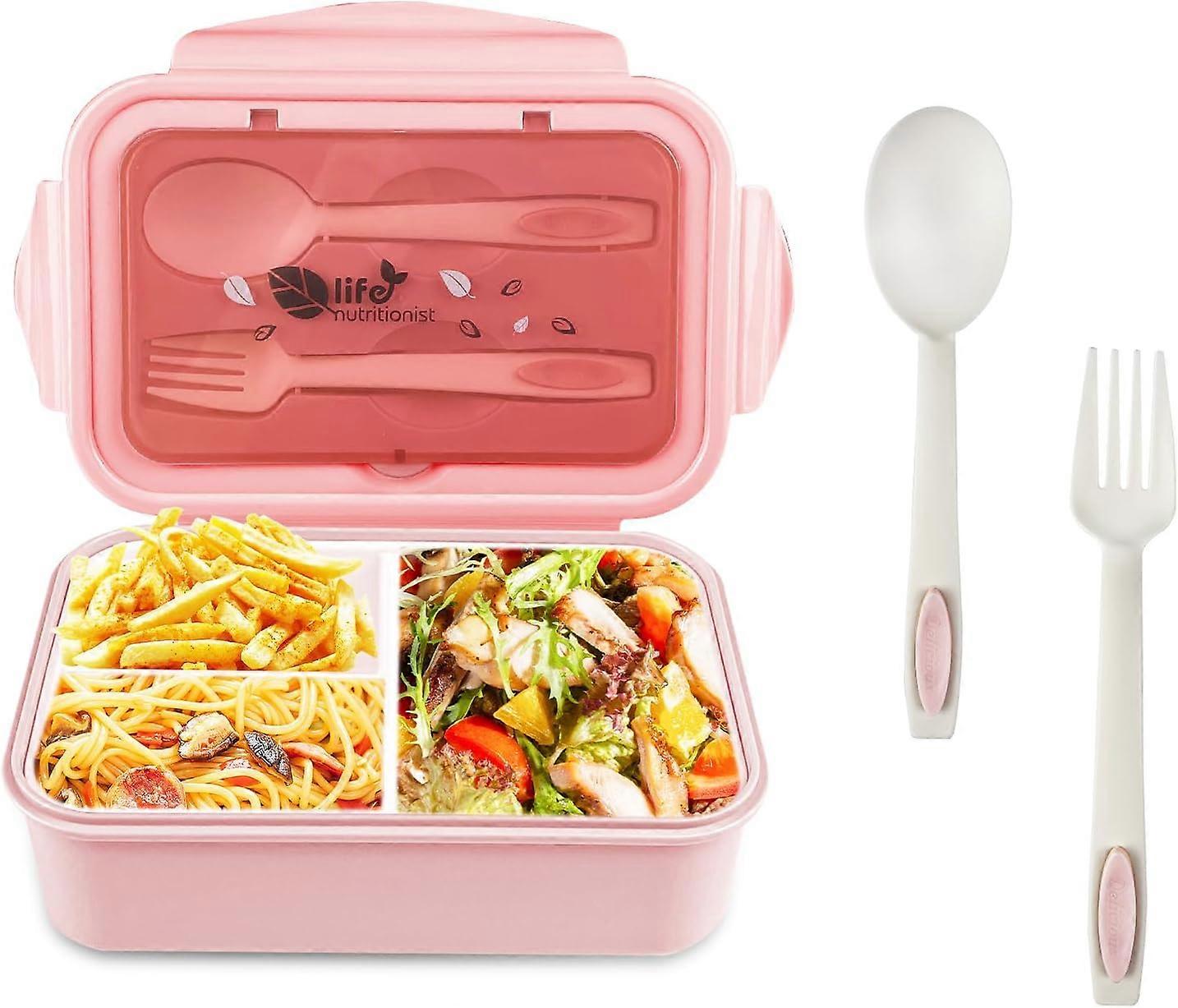 Lunch box set with 3 compartments  spoon  fork, leak-proof