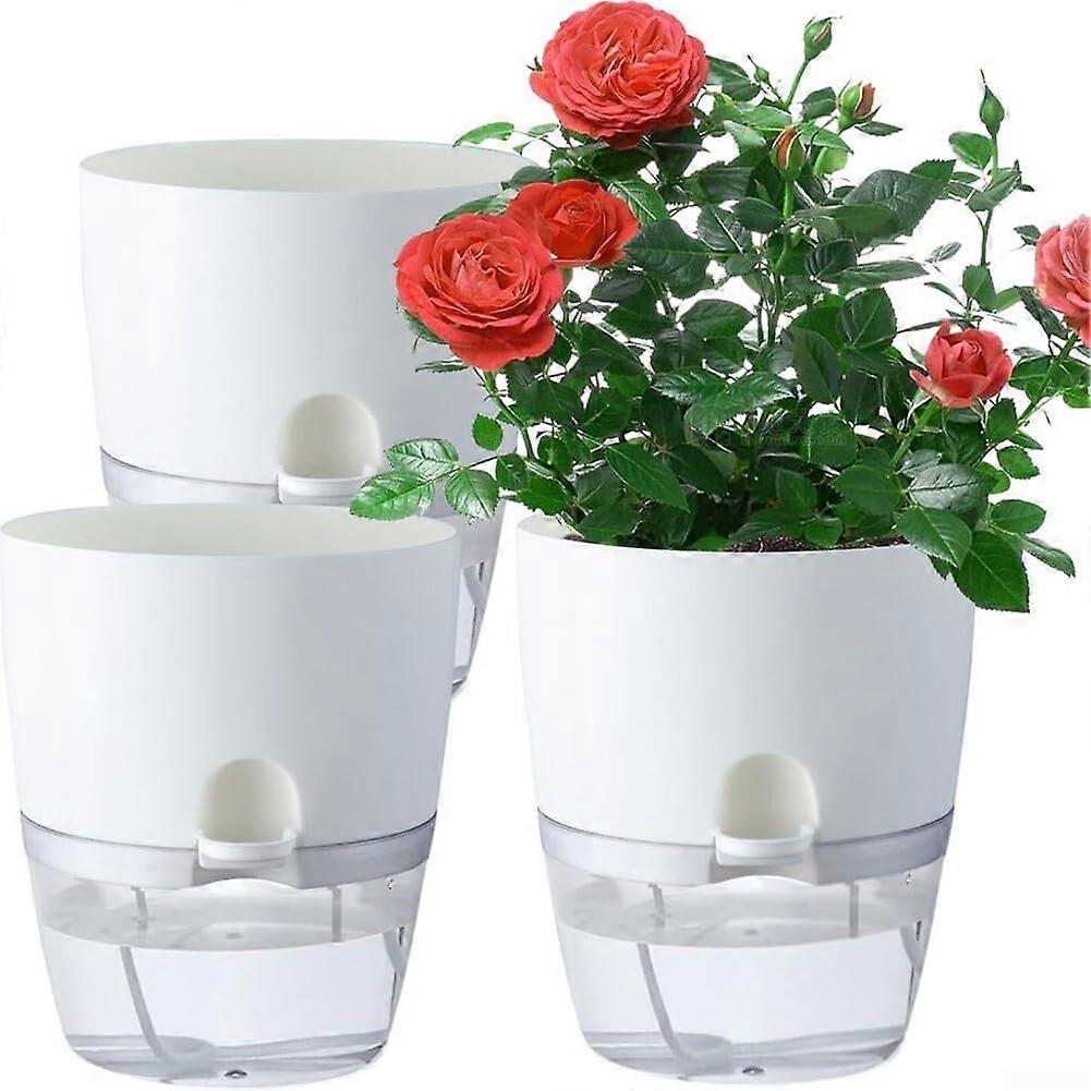 Set of 3 transparent flower pots, selfwatering design for easy care (white)