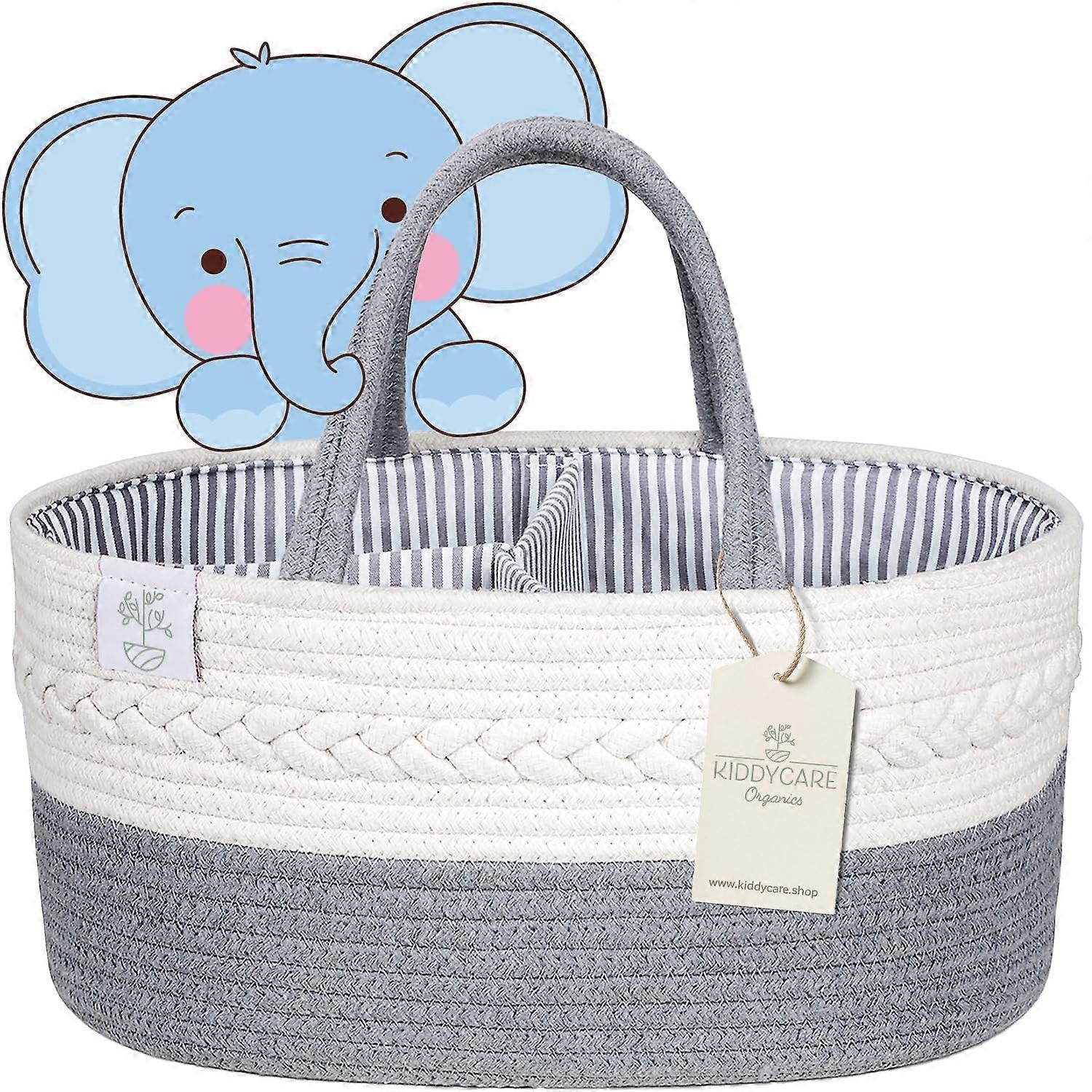 Changing Basket and Nappy Organiser 100% Cotton Woven Rope with 3 Removable Compartments Grey Normal Size