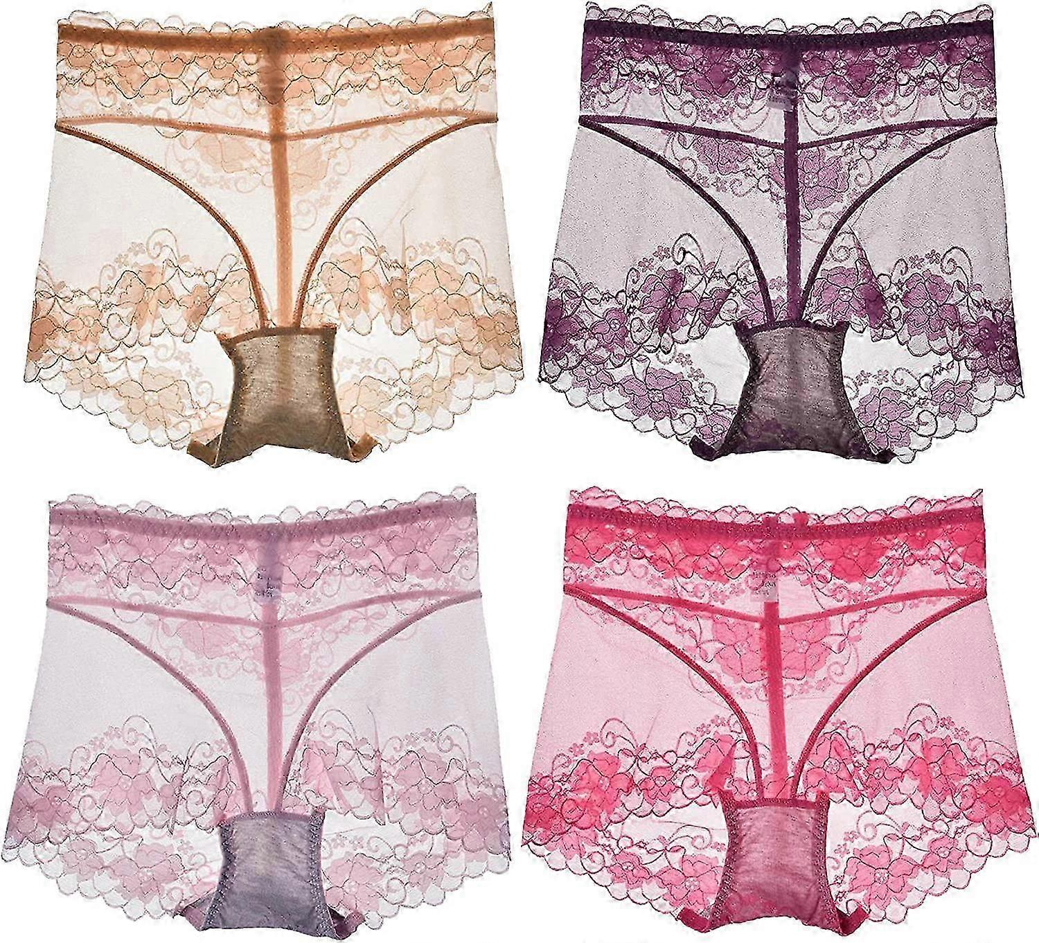 4db háló Lásd át a hason csípő felemelő bugyi, női szexi csipke bugyi magas derekú plusz méret női rövid