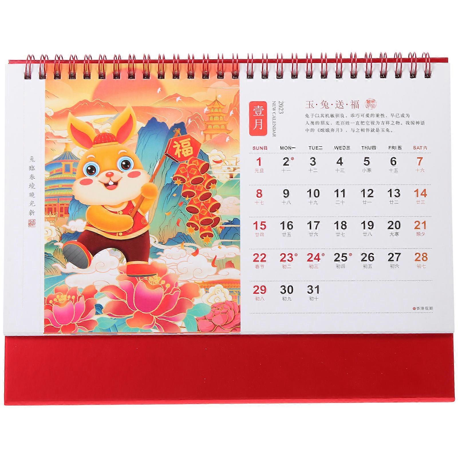 Flipped Tabletop Calendar Delicate Desk Calendar Lunar New Year Rabbit Theme 2023 Year Edition 1Pcs