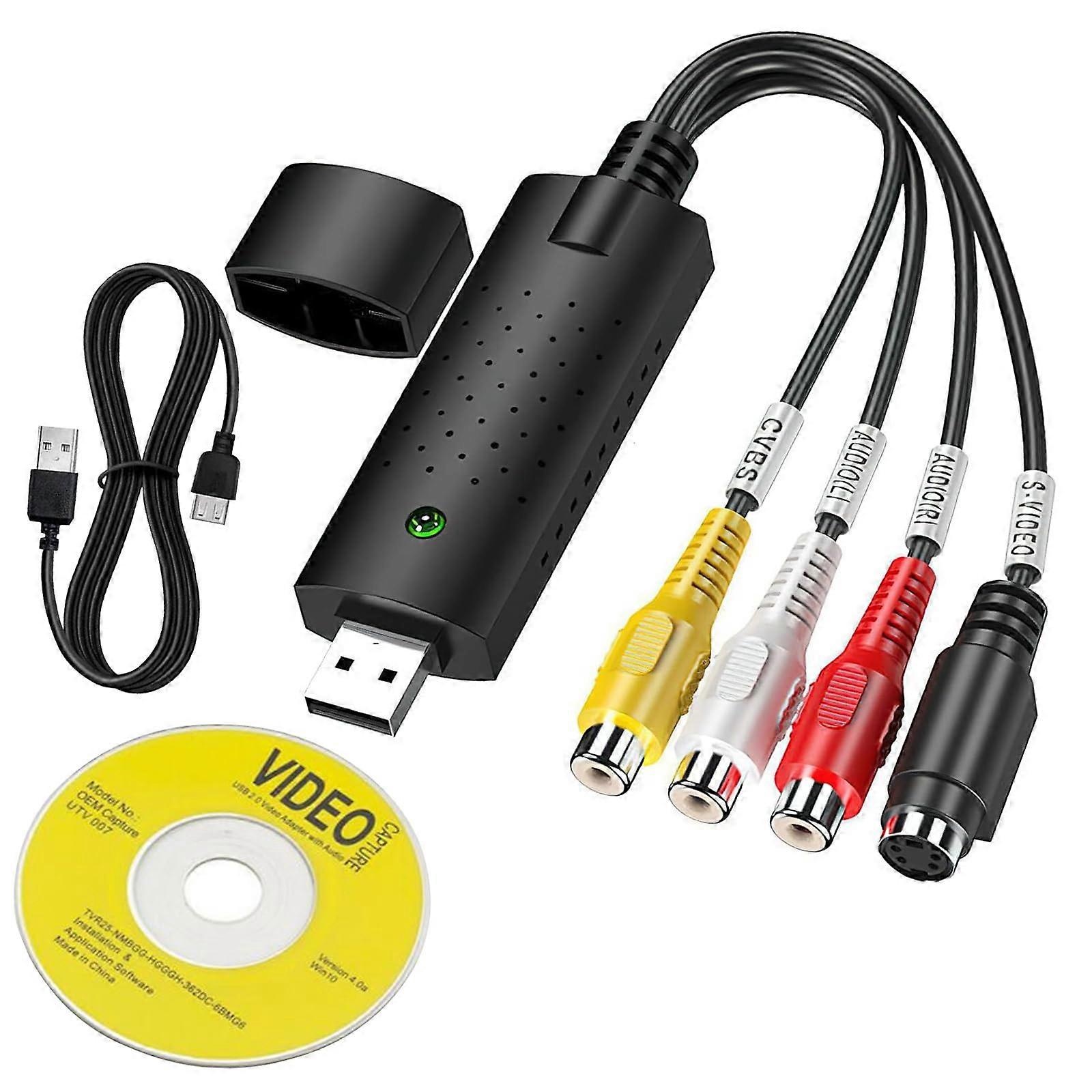 USB 2.0 Audio Video Grabber Converter for VHS VCR DVD Digitization on Windows/Mac