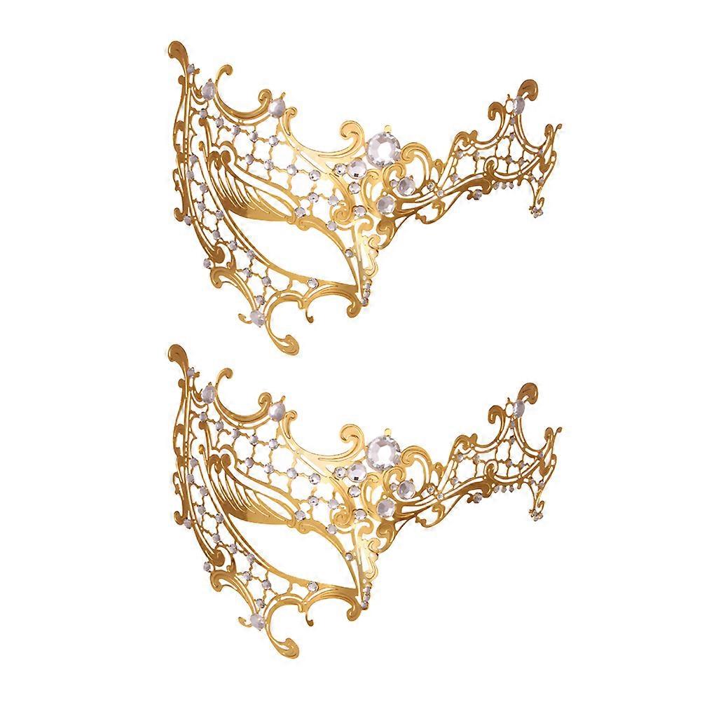 Golden Metal Diamond Mask for Decoration Elegant Half Face Design with Rhinestones 0.5 Face Coverage