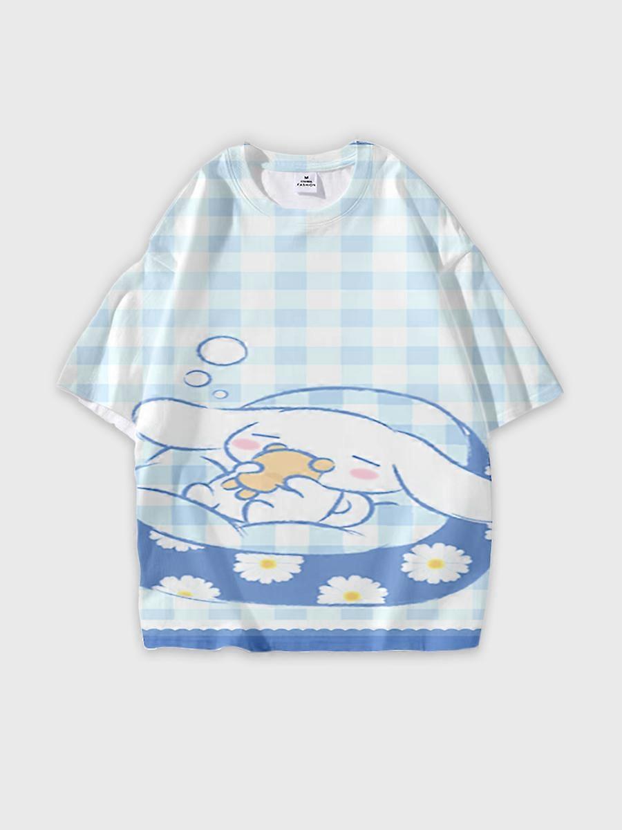 T-shirt girocollo Cartoon Pattern manica corta sciolta O271