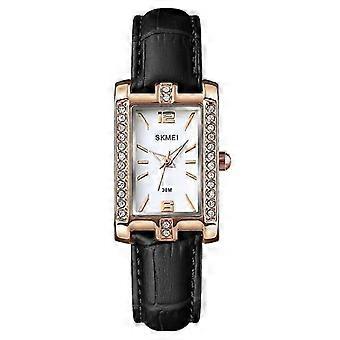 Womens Rectangle Watch With Crystal Decorated Bezel Classic Tank Shape Square Wrist Watch With Clear Dial Looks Graceful(black - Leather)
