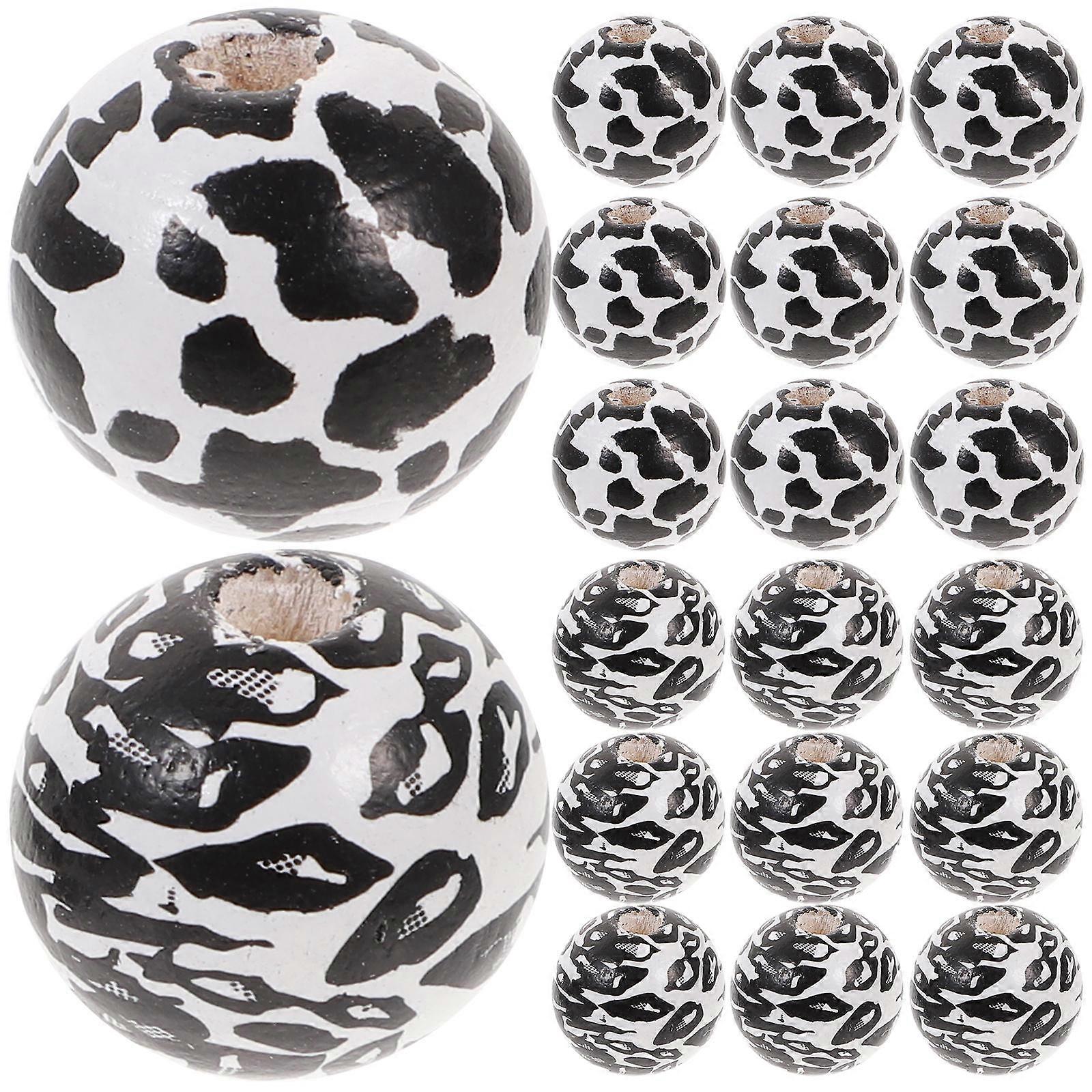 Cow Pattern Wooden Beads for Crafts with Smooth Surface and Pre Drilled Holes 50pcs Multi Color