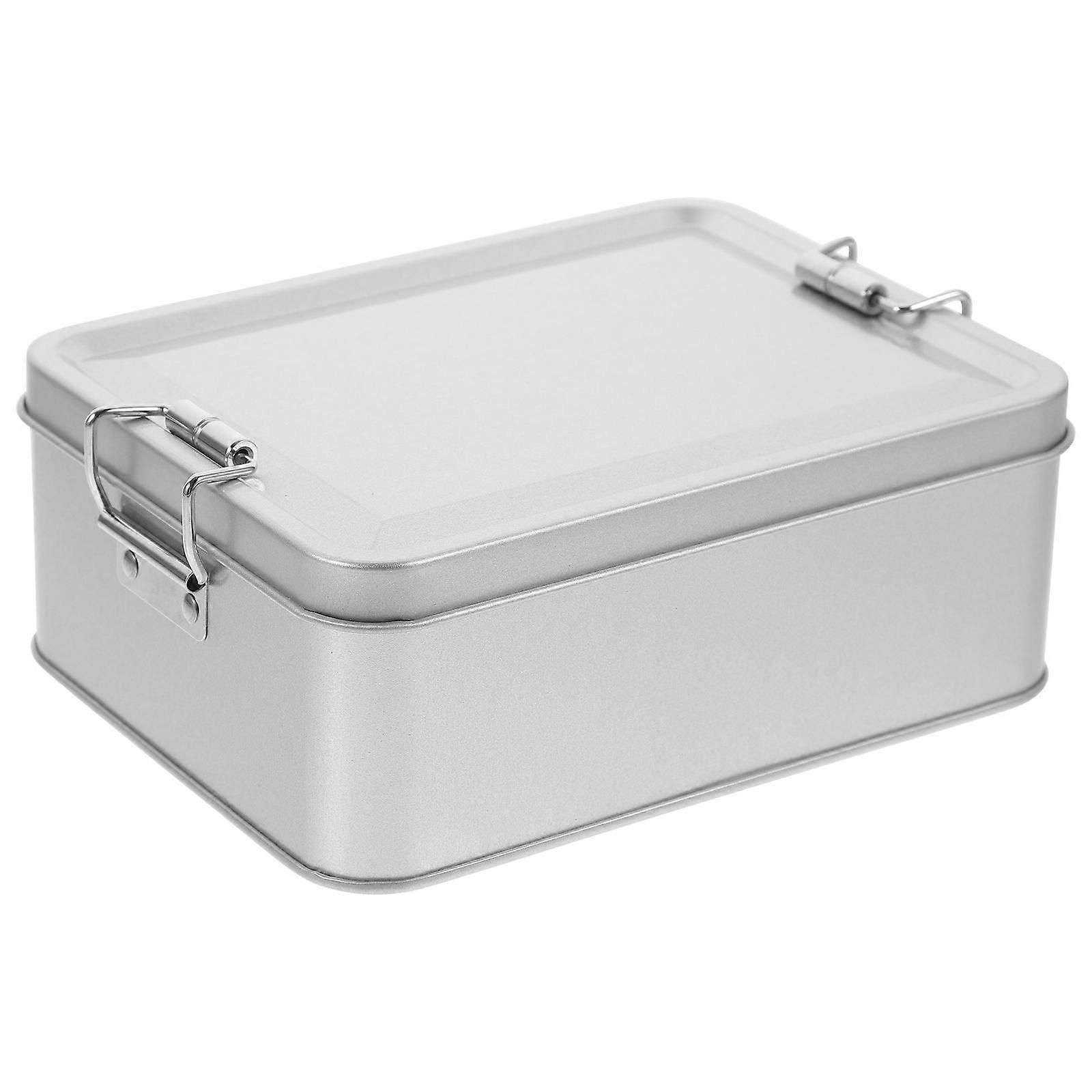 Metal Can With Lid Vintage Snack Box Silver Color Rectangular Style For Home Use And Wedding Celebration 1Set