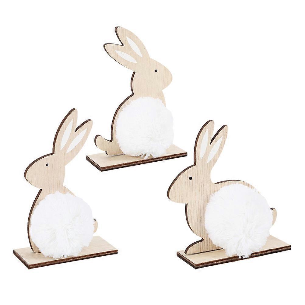 3Pcs Easter Bunny Wooden Craft Tabletop Decoration Signs For Dining Table Rustic Home Decor Beige Rabbit Shape