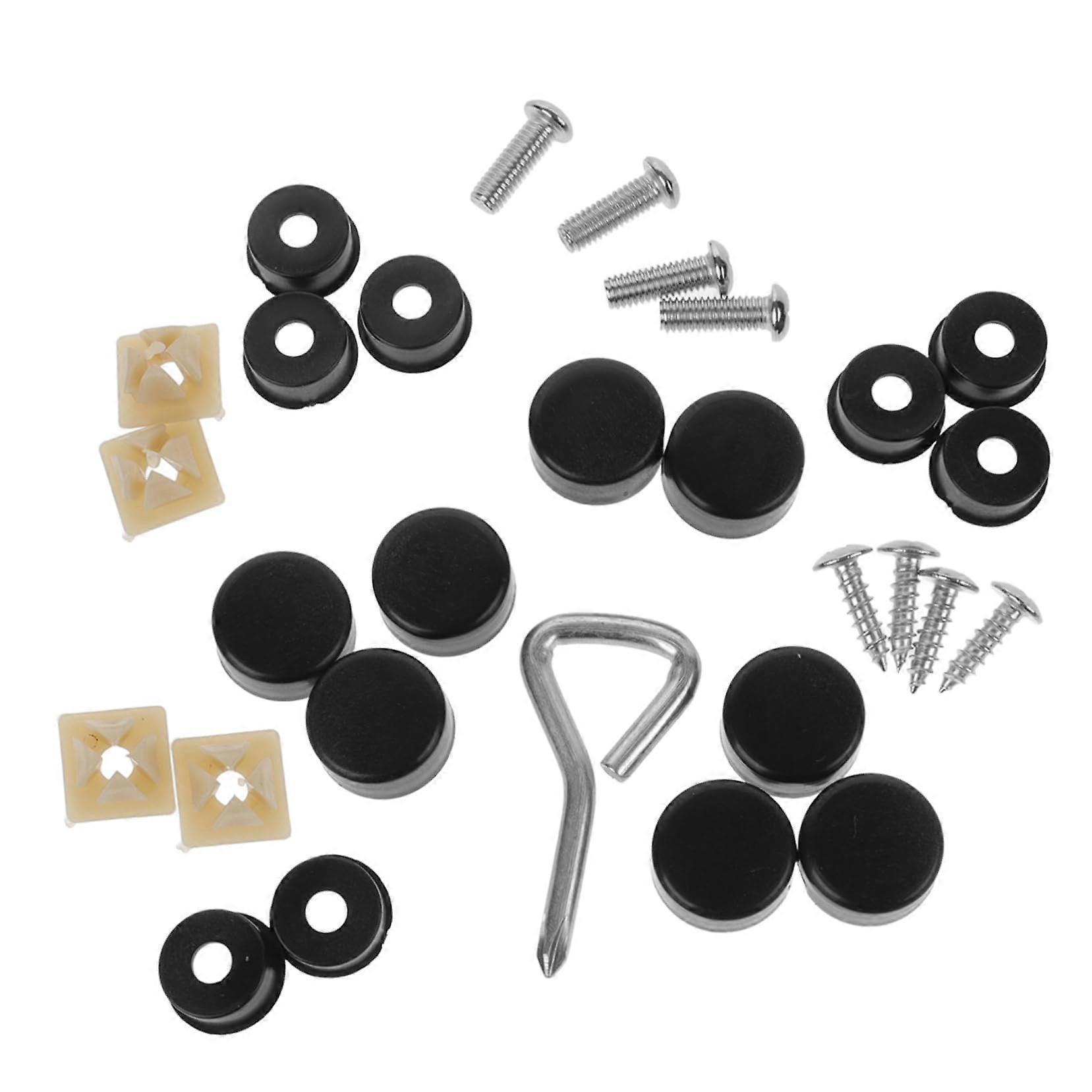 Number Plate Frame Screws Set - Regular Holder Screws for Car License Plates, Iron Black, Includes Caps and Fasteners