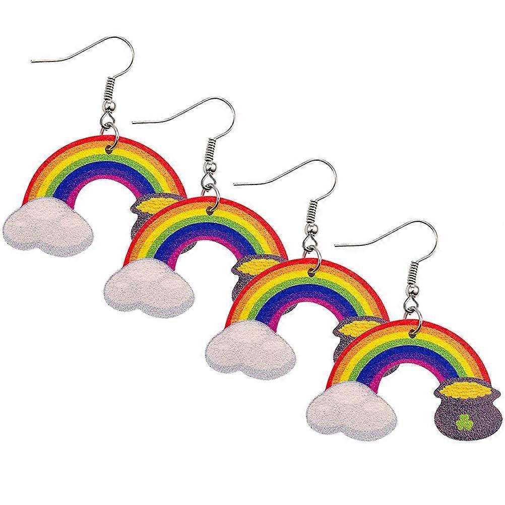 Stylish PU Earrings for Decoration with Rainbow Design Make Great Gifts 2 Pairs