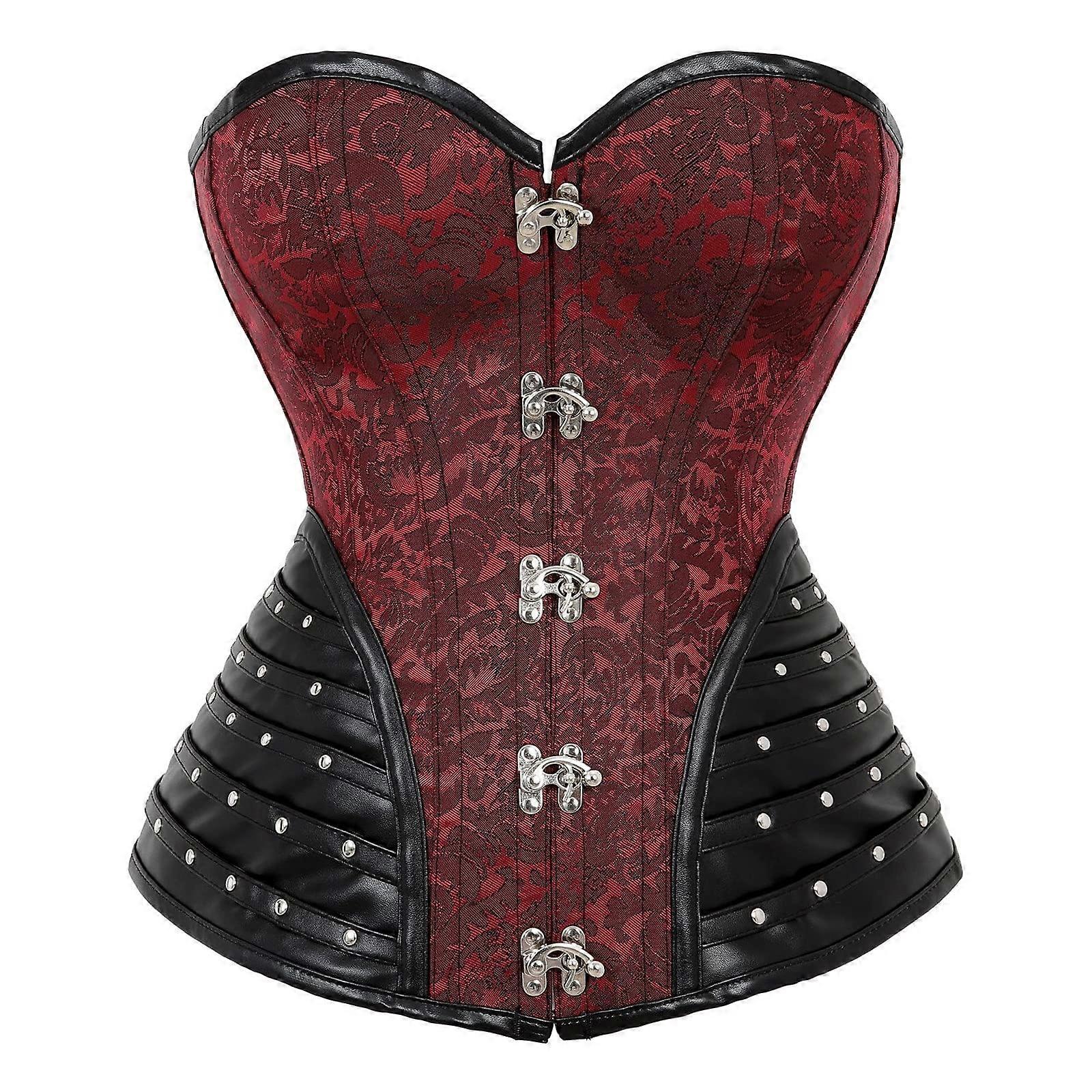 Steampunk κορσές για γυναίκες, Gothic Court Corset, Bust Support Shapewear, XL, Κόκκινο