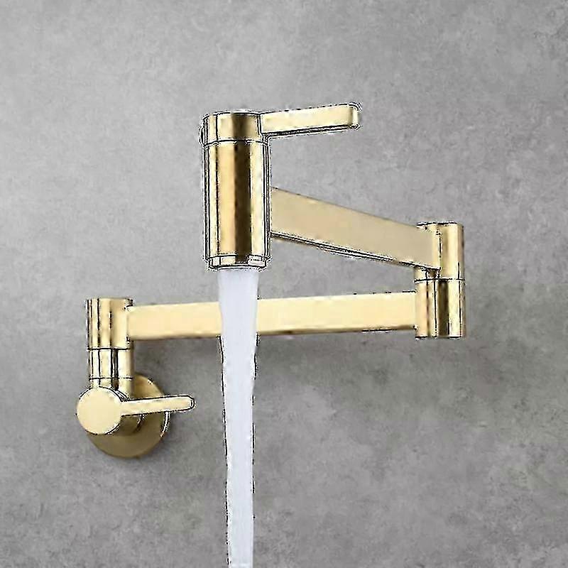 High-Quality Wall-Mounted Single-Hole Foldable Kitchen Faucet with Brushed Gold Brass Pot Filler Tap and Rotate Folding Spout for Single Cold Use
