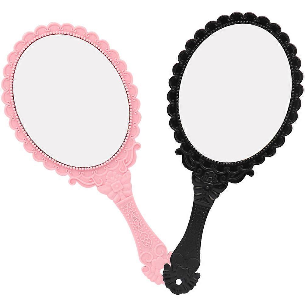 2Pcs Vintage Handheld Mirrors Portable Round Retro Mirrors For Travel And Business Trip Made From ABS Glass