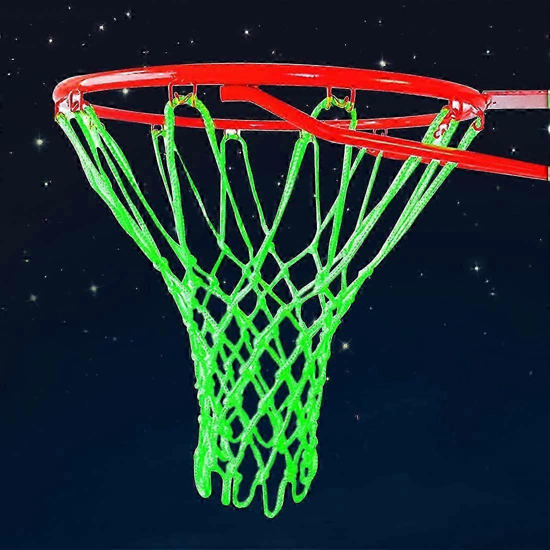 Glow in the Dark Nylon Basketball Rim Net - All Weather Thick Standard Hoop Net for Outdoor Sports & Night Play Visibility